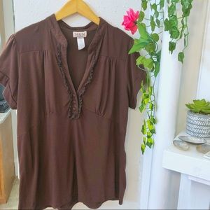 MKM Brown Ruffle Blouse